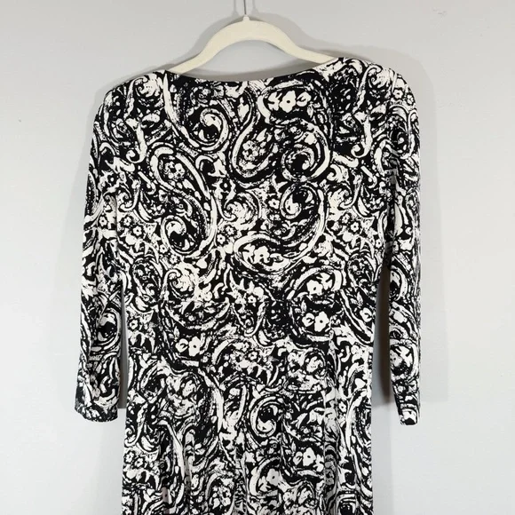 Lauren Ralph Lauren Paisley Print Jersey Knit Dress Size 6 Black White Stretch - Picture 9 of 10